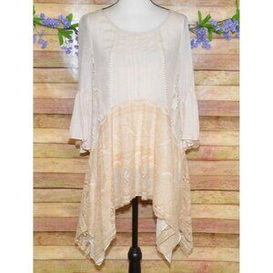 Ryu Ladies S Cream Lace Trim Blouse 3/4 Bell Sleeves Tunic Boho Fairy Cottage